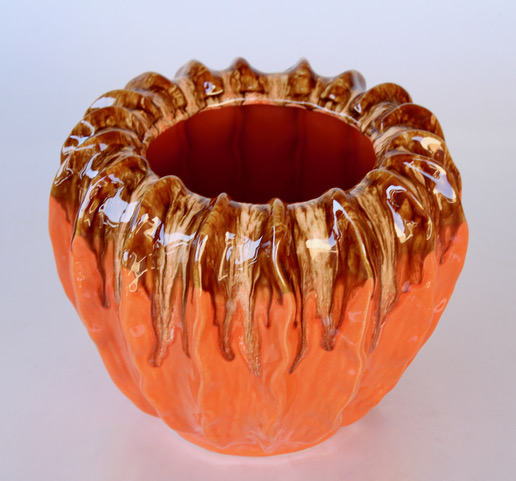 Brown/Orange Ruffled Ceramic Vase